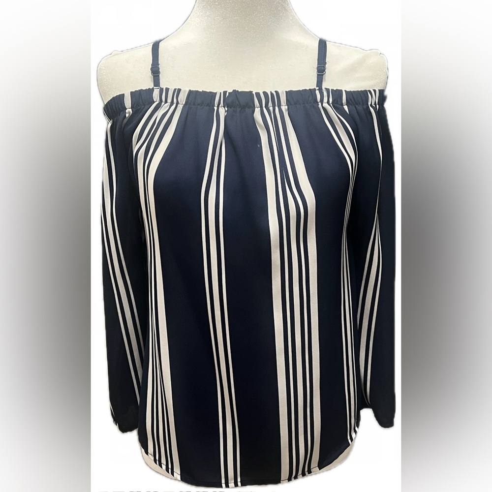 Blush Navy and White Striped Off-Shoulder Blouse
